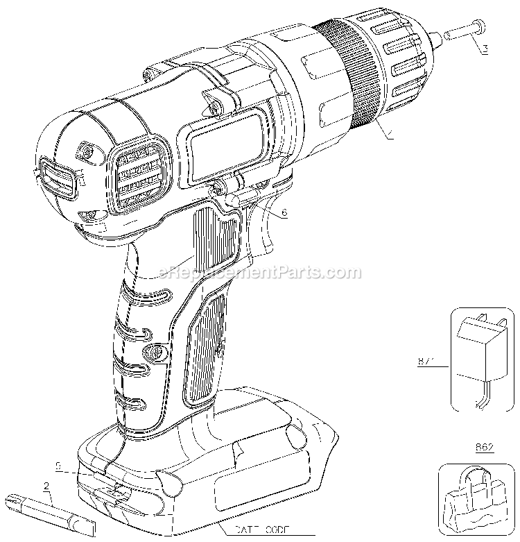 Black and Decker LDX172C (Type 1) Cordless Drill Power Tool Page A Diagram